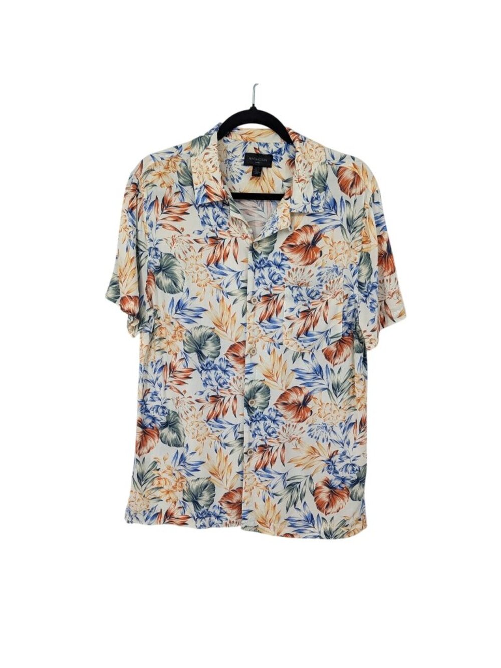 Magaschoni Man Tropical Floral Camp Shirt Button Up Vacation Resort Aloha Small‎